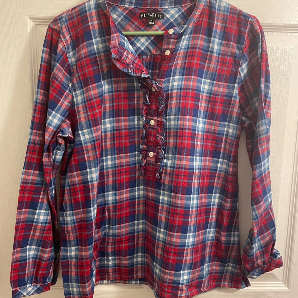 J Crew Plaid Ruffle Shirt